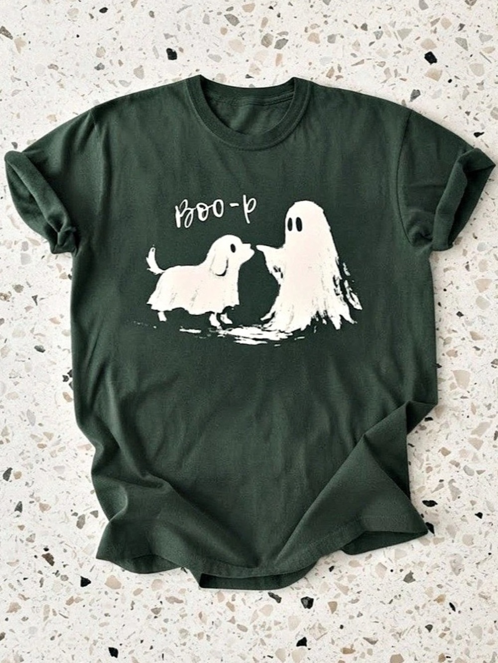 Ghost Dog Boo-p Cute Spooky Green Graphic Gildan T-Shirt Halloween